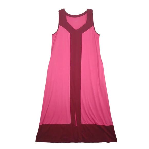 Cuddl Duds Women's L Pink A-Line Sleeveless Stretch Maxi Dress Pockets Beachy - Picture 1 of 6